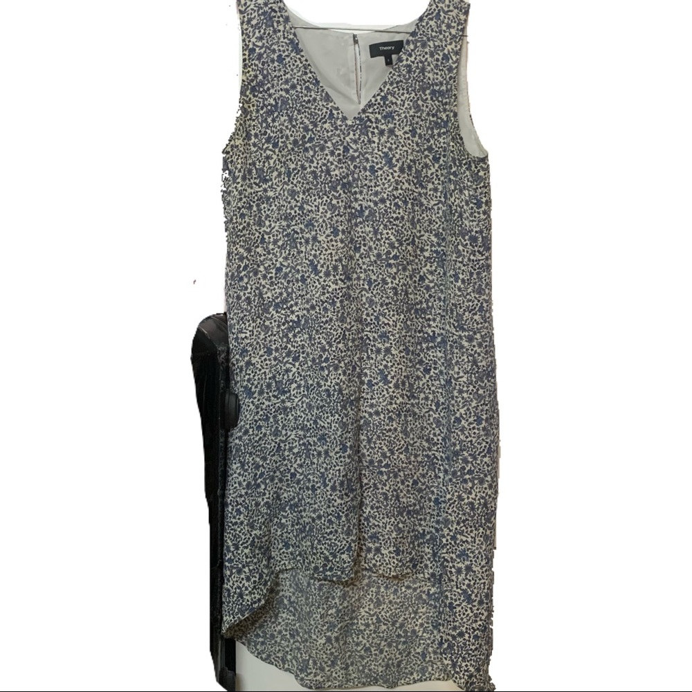 Theory 100% Silk Ditzy Floral Print Alderdale Tent Shift Dress High low